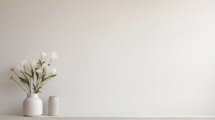 Elegant White Room with Simple Furniture and a Flower Vase