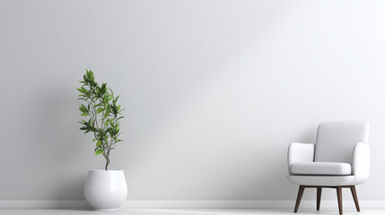 Fototapeta premium Minimalist Living Room with White Sofa and Green Plant