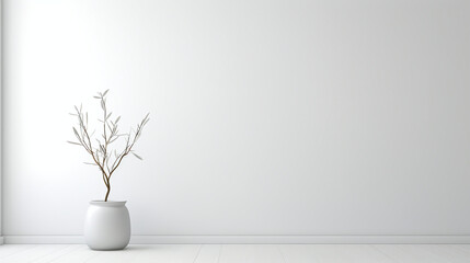 A Minimalist Interior Design with White Background, Featuring Clean Lines, Simple Furnishings, and a Serene Atmosphere Promoting Calmness and Focus