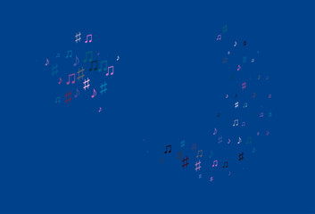 Light Blue, Red vector background with music symbols.