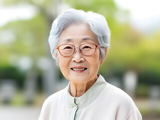An old Japanese woman with glasses White background