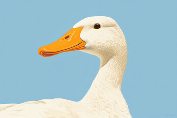 Elegant Beauty of Wildlife: A Closeup Portrait of a White Goose with Orange Beak, Enchanting Feathers, and Piercing Blue Eye, Isolated on a Green Background