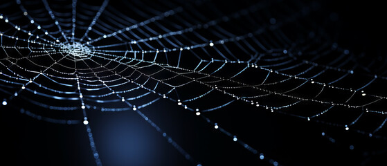 Dewy Spider Web on Dark Background