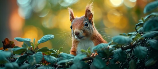 Captivating Image of a Curious Red Squirrel Engaging in Playful Curiosity