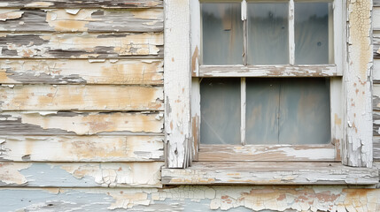 Fototapeta na wymiar Old window in a peeling wooden wall.