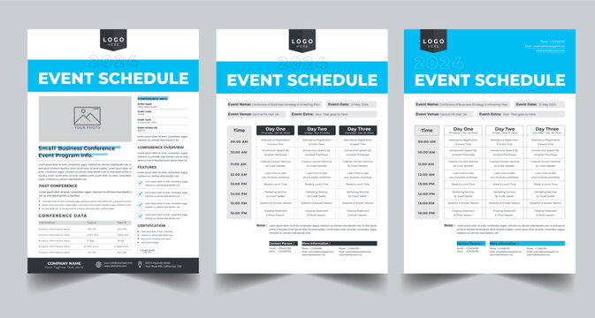 Event Schedule layout design template with 3 style design concept