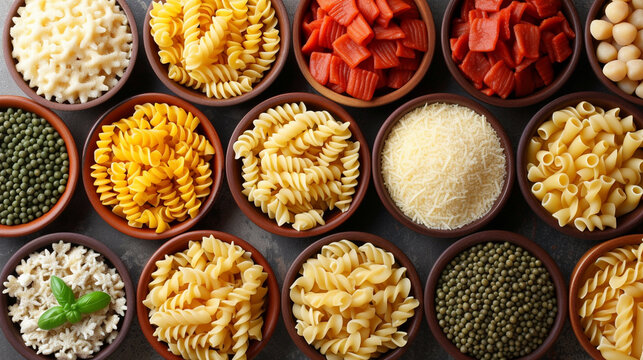 Dry Pasta In Plates. View From Above