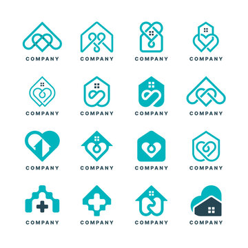 Set Love home Logo Template Vector Icon Illustration Design
