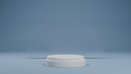 3D Rendering pastel blue background glass with white podium