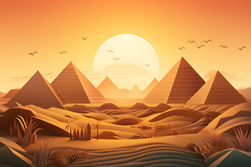 Ancient Egyptian pyramids and pharaohs paper cut background