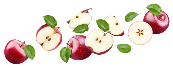Red apple with leaves isolated