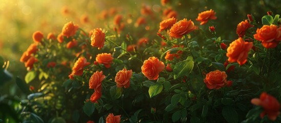 Bushes Burst with Bright Orange and Red Roses