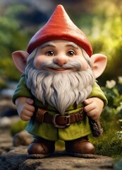 Obraz premium A kind gnome in a red hat with big ears, with a big gray beard from head to toe