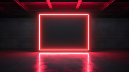 Neon rectangle. A huge neon sign in form of rectangle pointing right in huge empty dark space