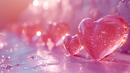 Heart-shaped lollipop candies on a pink background. Valentines day background