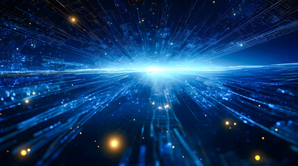 Naklejka premium A futuristic technology background with sleek lines, glowing elements, and a view of the future, perfect for innovation, digital, and high-tech themes