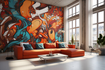 Artistic Living room Apartments with Murals