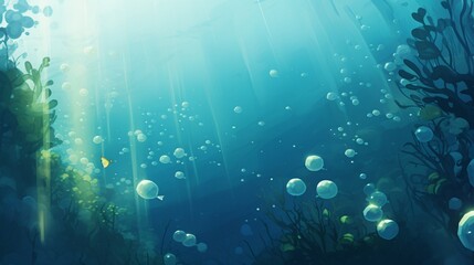 A serene vector design of underwater bubbles in their natural underwater habitat, emphasizing the delicate textures and lifelike qualities against a clean and immersive background, all