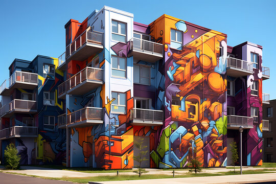 Artistic Condo Buildings with Murals and Graffity
