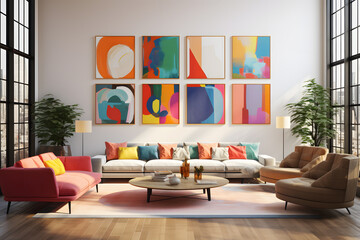 Artistic living room with a colorful gallery wall