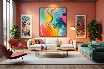 Artistic living room with a colorful gallery wall