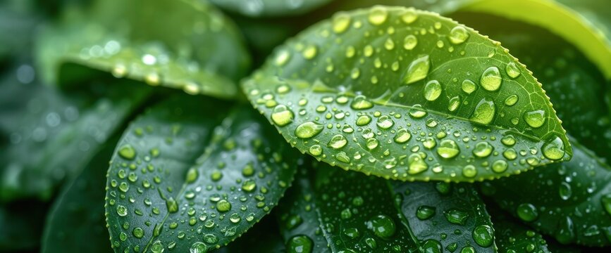  Green Tea Banners Leaves Drops, Wallpaper Pictures, Background Hd