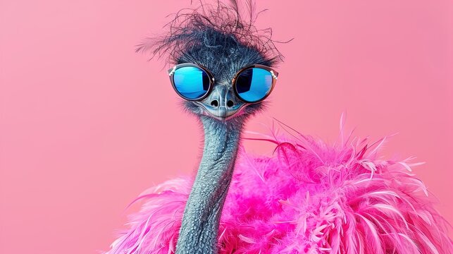 Experience the allure of a majestic ostrich adorned in high-end couture, a visual feast on a bright background. Perfect for birthdays, invitations, and more!
