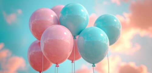Fototapeta na wymiar blue and pink balloons with colorful stripes in blue and pink