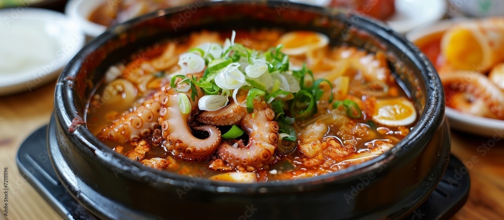 Canvas Prints delicious korean food dishes: live octopus soup steals the show