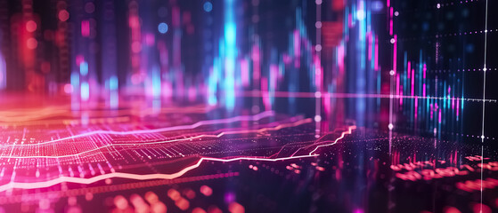 Abstract background with Financial charts and graphs technology, pink purple colorful ,background ultra wide 21:9 - obrazy, fototapety, plakaty