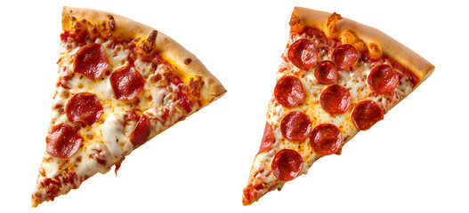 2 slice of pepperoni pizza isolated on transparent background