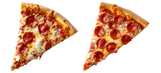 2 slice of pepperoni pizza isolated on transparent background