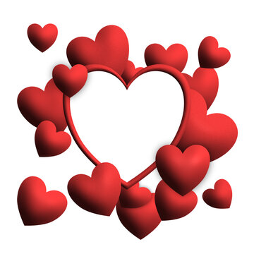 valentine hearts background with heart picture frame isolated on white background 
