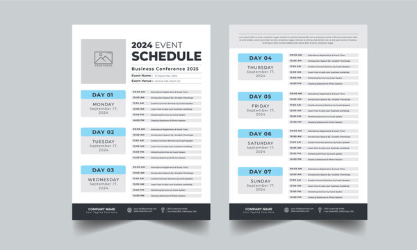Event Schedule layout design template with unique design style concept