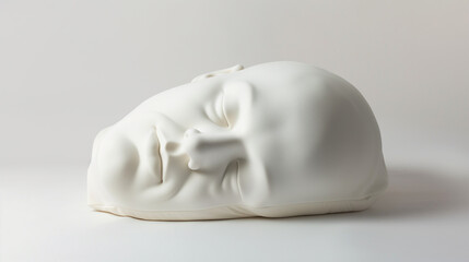 Obraz premium Calming sleeping pillow white human face fine art and design on white background.