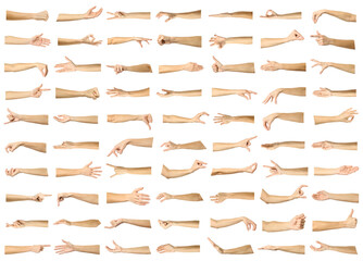 Multiple images set of female caucasian hand gestures