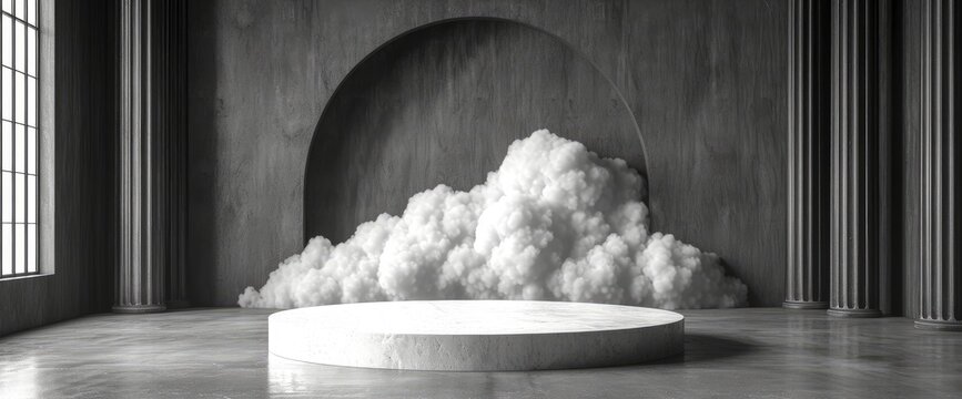 Realistic White Fluffy Clouds Product Podium, Wallpaper Pictures, Background Hd