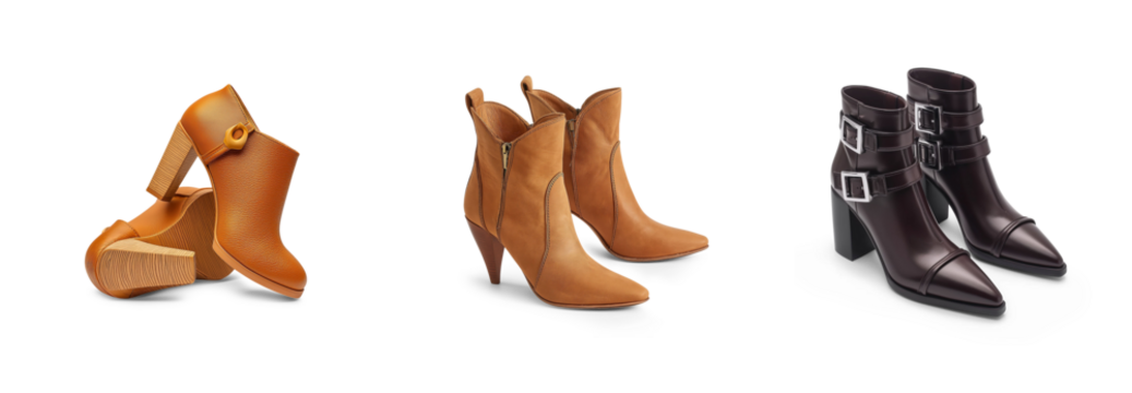 transparent png background cutouts of women ladies short boots collection Set of different styles and black and brown colors