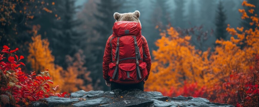 Hiking Animals Backpack Travel Adventures Bear, Wallpaper Pictures, Background Hd