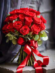 A premium bouquet of roses against a dark background, highlighting the vibrant colors and elegance of the flowers, perfect for luxury, romance, and special occasions