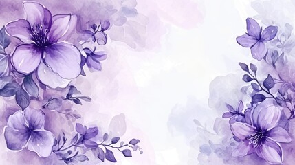 Watercolor purple flower frame  - obrazy, fototapety, plakaty