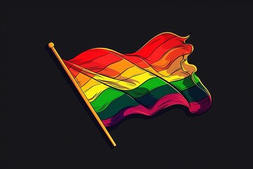 Minimalist Line Art. A simple yet powerful illustration of a rainbow flag waving in the wind, representing pride and freedom