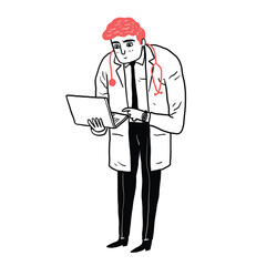 Full length portrait of doctor using laptop.
