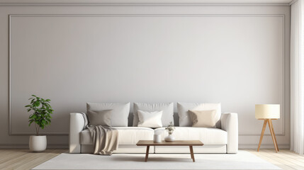 Fototapeta na wymiar Minimalist living room with clean lines and neutral tones, Generative AI