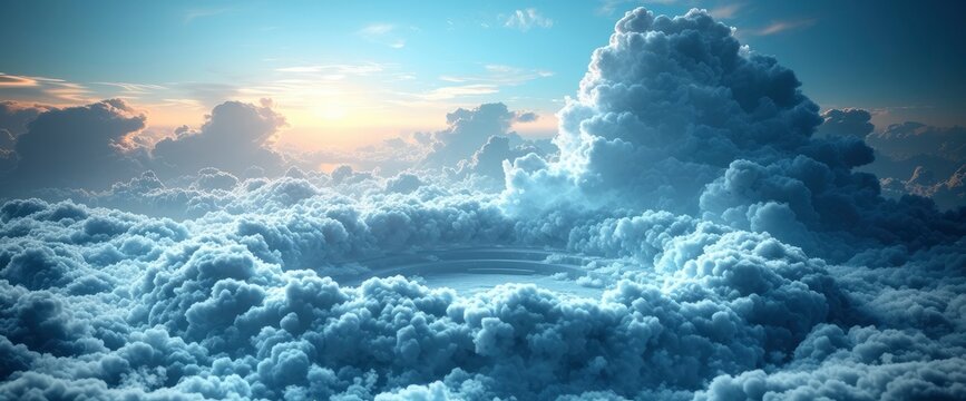 3D Grey Podium Step Over Cloudblue, Wallpaper Pictures, Background Hd
