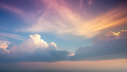 Naklejka na ściany i meble sunset sky with clouds 3d render, abstract fantasy background of colorful sky with neon clouds
