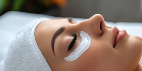 Beauty salon. Young woman undergoing procedure of eyelashes lamination