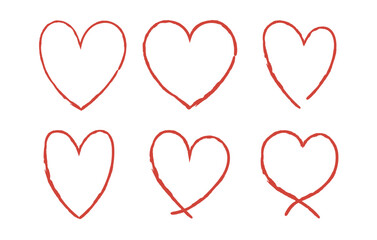 Set of red paint stroke hearts