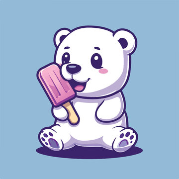 Cute Cool Polar Bear Eating Ice Cream cartoon vector illustration