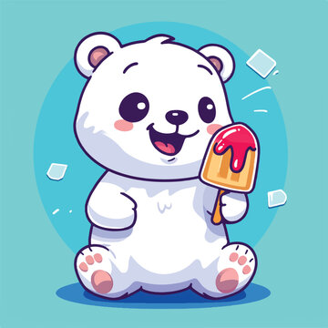 Cute Cool Polar Bear Eating Ice Cream cartoon vector illustration